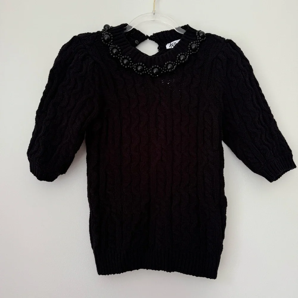 ZARA BEADED CABLE KNIT SWEATER Sz S NWT - Picture 5 of 11